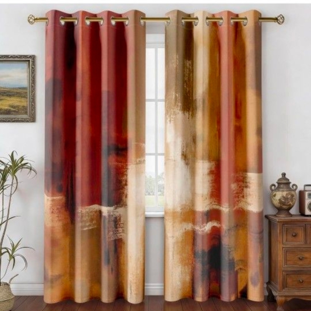 4 Panels Abstract Red and Orange Curtains